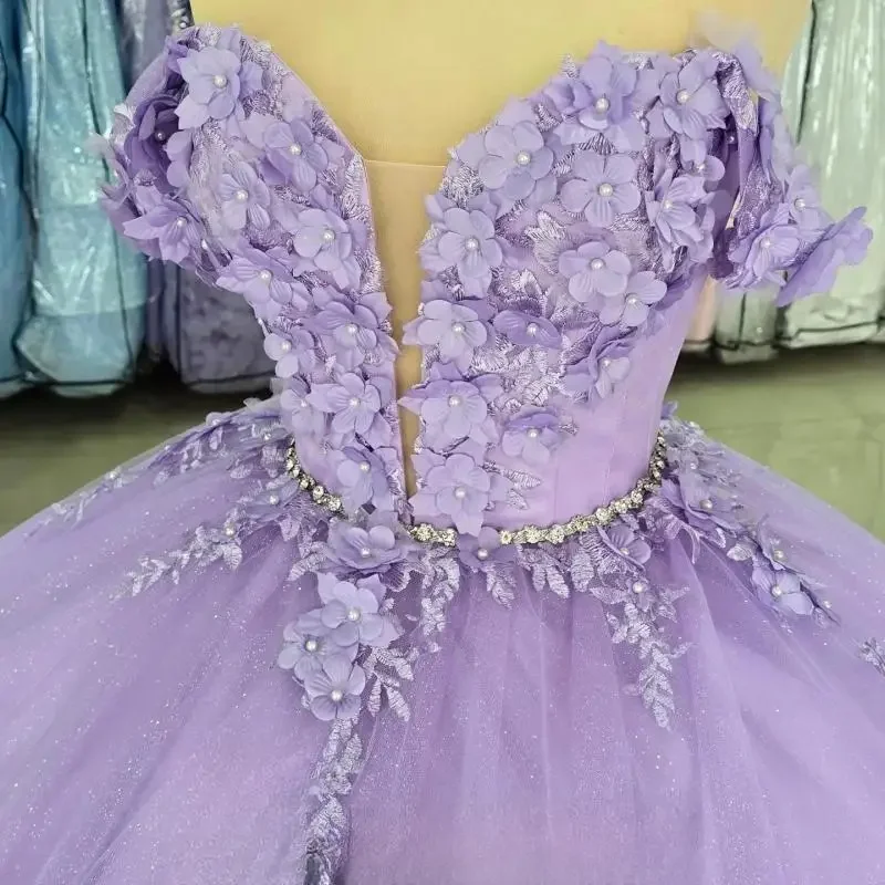 Vestido de quinceañera lila con escote en V profundo, faja para niñas, vestidos de baile con corsé de diamantes, vestidos bonitos personalizados, quinceañera personalizados de 15 años