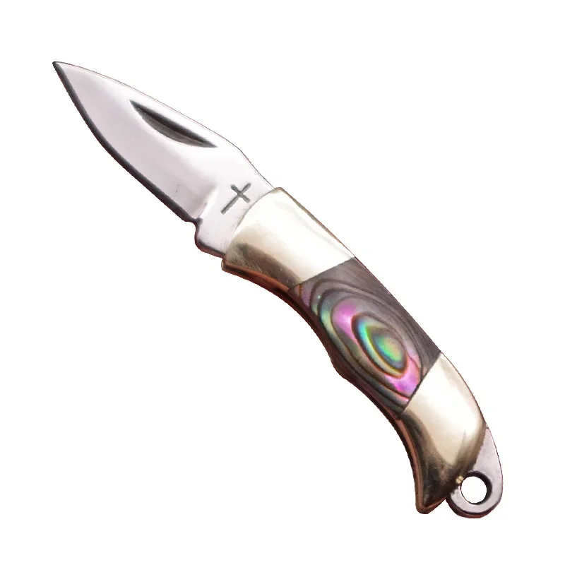 Stainless Steel Sharp Mini Folding Pocket Knife Brass Shell Handle Keychain Unpackage Portable Carry Fruit Paring Knife Peeling