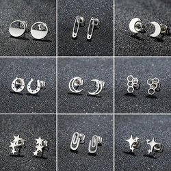 Stainless Steel U Shape Ear Piercing Stud Earrings Black Simple Horse Shoe Moon Star Earrings For Women Tragus Jewelry 2024
