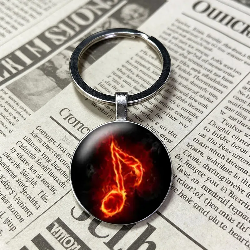 Multitheme Fire Smoke Polka Dot Musical Symbol Circle Keychain Concert Travel Cute Doodle Smiley Music Key Ring Souvenir
