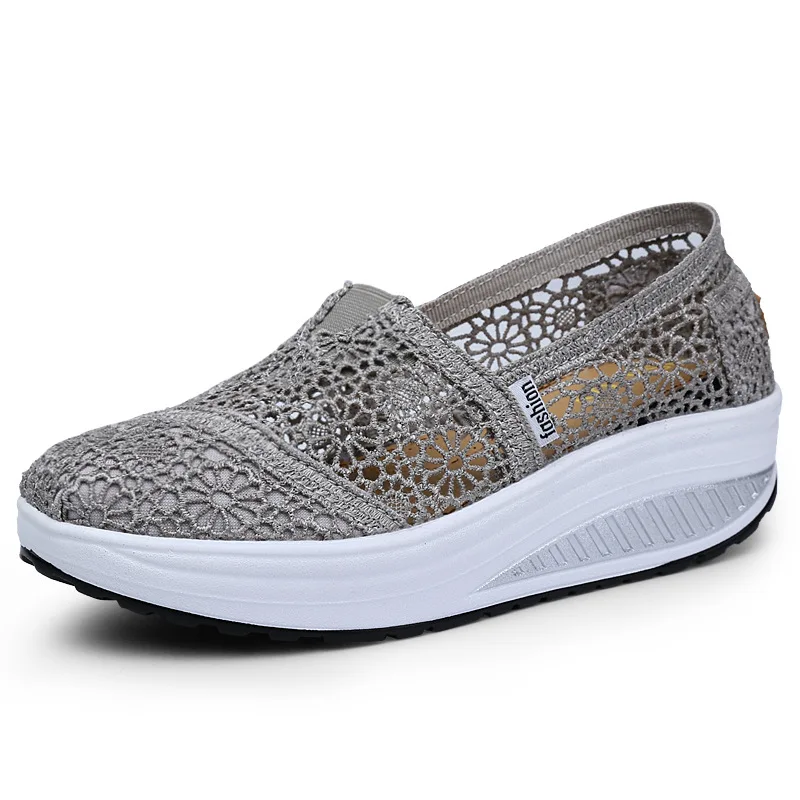 Women Shoes 2022 Fashion Mesh Breathable Sport Sandals Summer Wedge Platform Lace Sneakers Female Weave Casual Shoes Sandalias