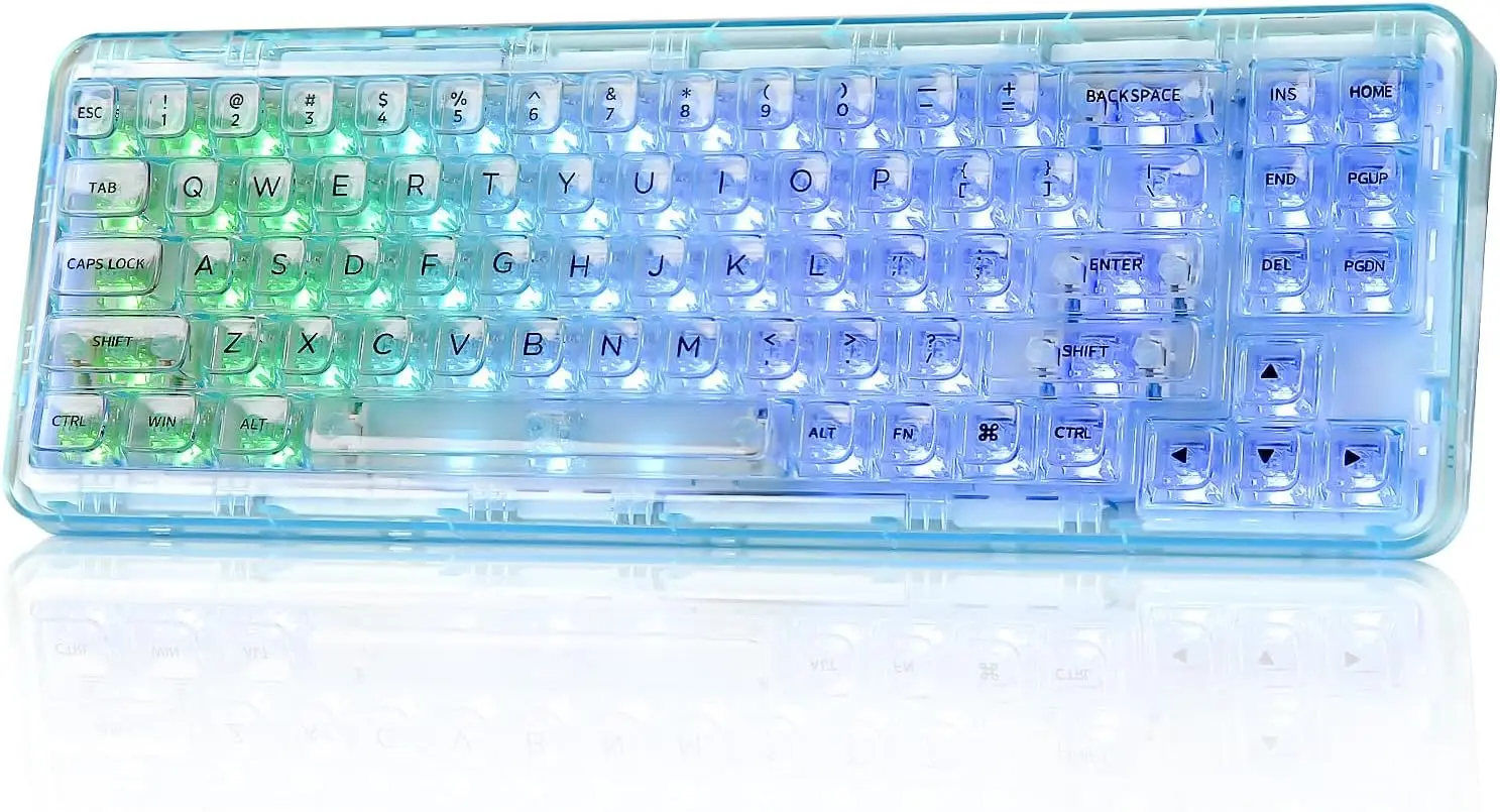 

Wireless Hot Swappable Transparent Mechanical Keyboard with Clear Keycaps 68% Layout BT5.0/2.4G/USB-C Gasket Mount Wireless RGB