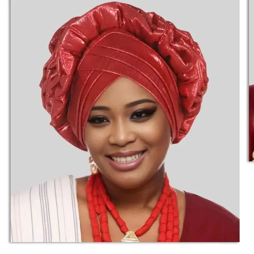 الكشكشة قبعة عمامة لسيدة بريق الأفريقية السيارات Gele ربطة الرأس نيجيريا حفل زفاف القبعات النساء المسلمات الحجاب بونيه رئيس التفاف #1