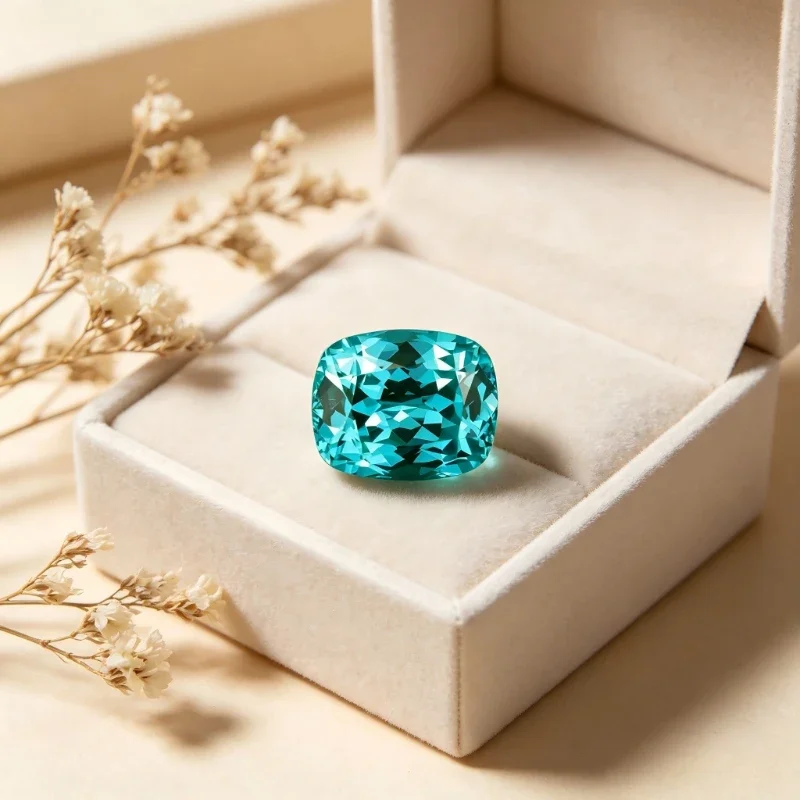 Paraiba Rectangle Cushion Shape Artificial Gemstone Neon Blue Color Available Certificate High Quality 6
