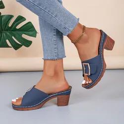 Women Metal Buckle Slippers Flats Platform Flip Flops Shoes Female Summer Beach Sandals Fashion New Casual Open Toe Slides