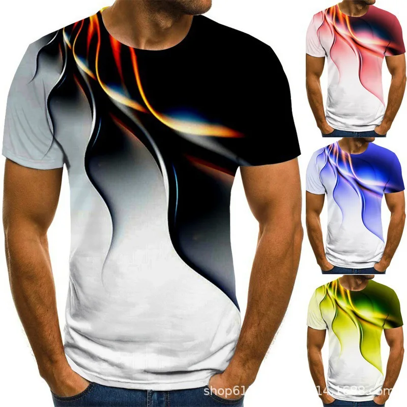 2024 men\'s summer lightning 3D print breathable round neck short sleeve t-shirt