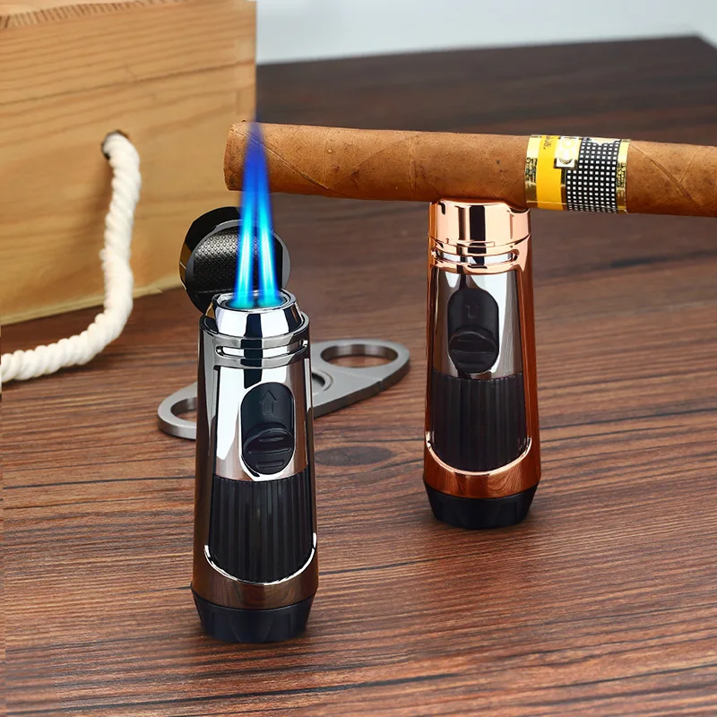 Portable Metal Windproof Cigar Lighters Unusual Butane Gas Lighter Dual Flame Mini Turbo Torch Lighter Smoking Accessories