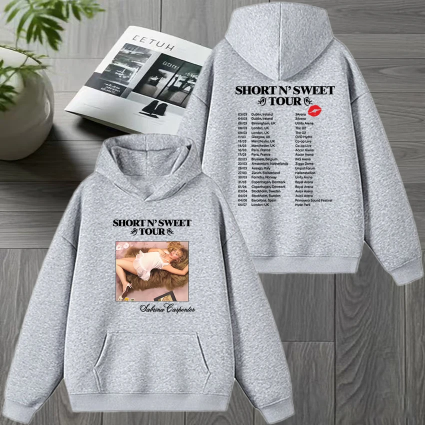 سابرينا كاربنتر 2025 جولة أوروبية مزدوجة الوجهين مطبوعة الشتاء هوديي الرجال النساء موضة Y2k البلوز للجنسين بلوزة من الصوف