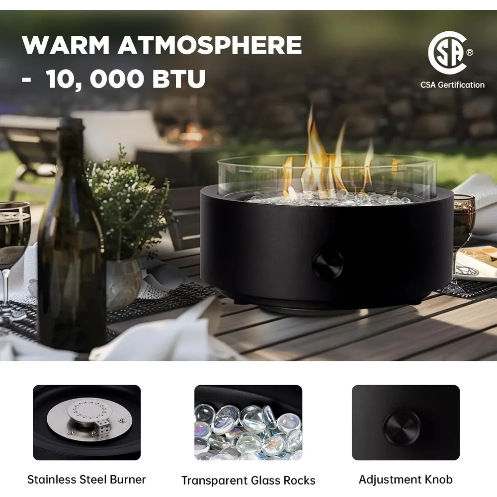 حفرة نار من البروبان على سطح الطاولة، حفرة نار بفتحة مظلة غاز خارجية، وعاء حريق مستدير للمدفأة المحمولة مع واقي زجاجي للرياح #4