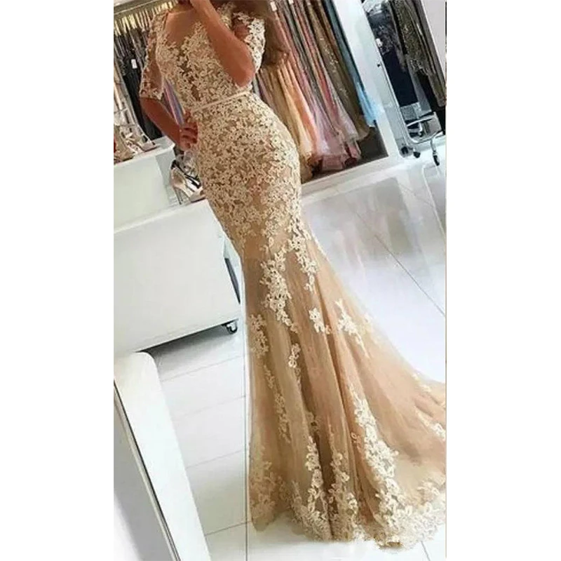 2024 Elegant Silver Mermaid Prom Dress V-Neck Long Sleeves with Lace Applique Long prom Gown Evening Dress  Robe De Soirée