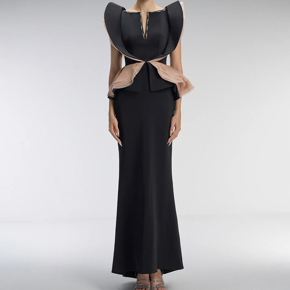 

Customized A-line Evening Dresses Ankle-length V-neck Sleeveless Prom Gown Fashion Crystal Ruched Simple Draped Party Gown