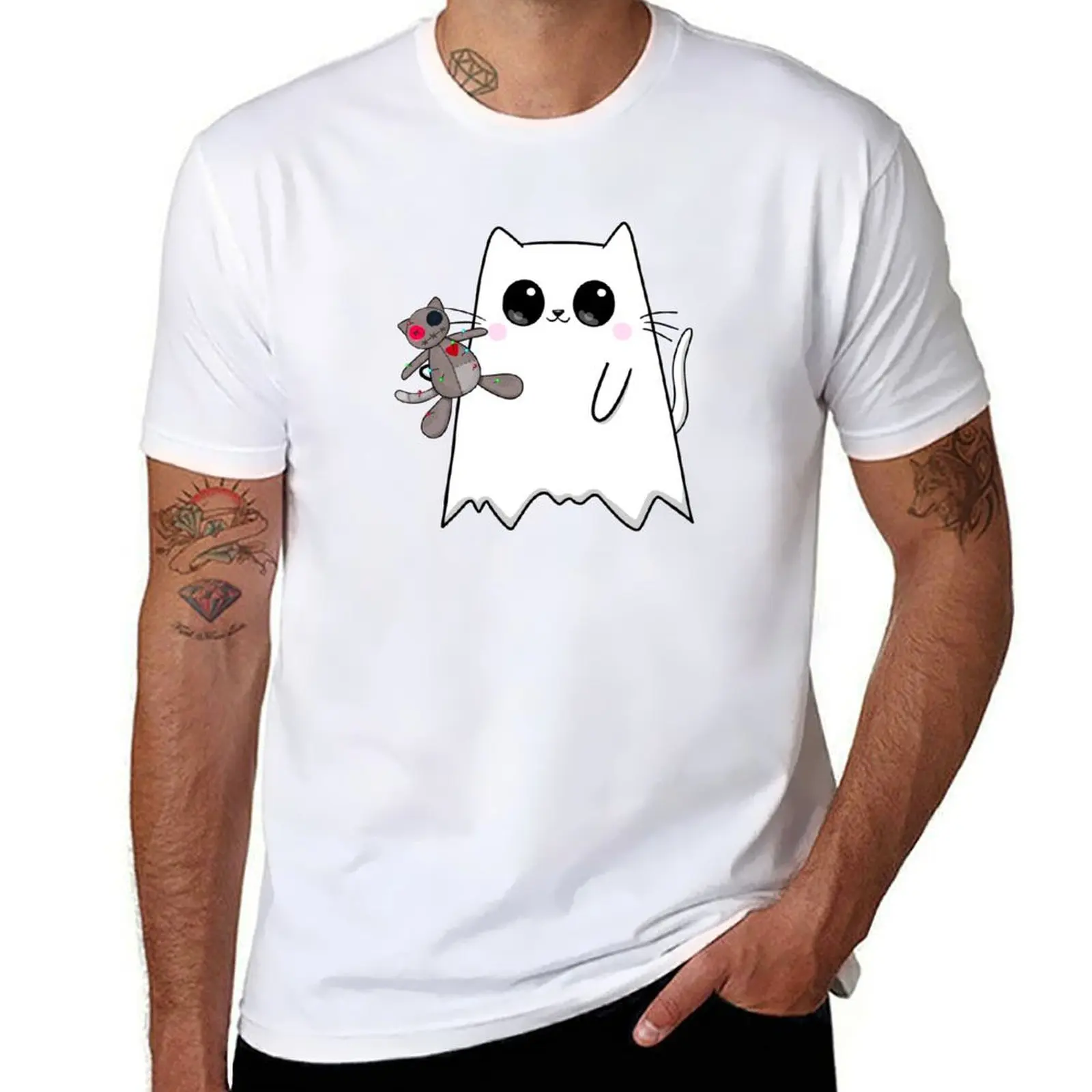 Ghosty Cat with Voodoo Kitty T-Shirt oversized sublime men t shirts