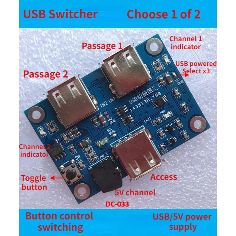 USB Selector Module, Key Switch, USB Multiplexer, Dual-channel, Two-choice, USB Circuit Board