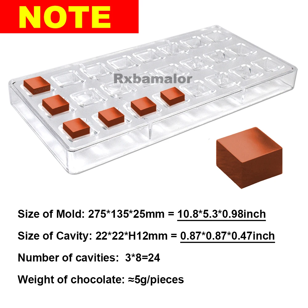 Polycarbonate Chocolate Mold Professional Cube Shape for Candy Bonbons 24 Cavity 5g/Pieces Confectionery Baking Pastry Tools