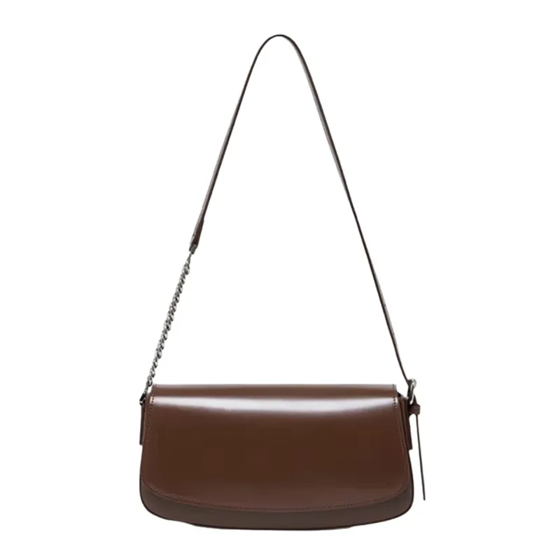 Women's Genuine Leather Slim Shoulder Bag, Retro Flap Crossbody Purse with Adjustable Chain Strap for Daily Use