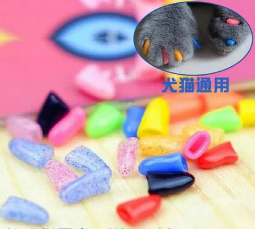 Hot Sale Lots 100pcs Crystal Series Soft Cat Pet Nail Caps Claw Control Paws off + 5pcs Adhesive Glue  safety Size XS S M L