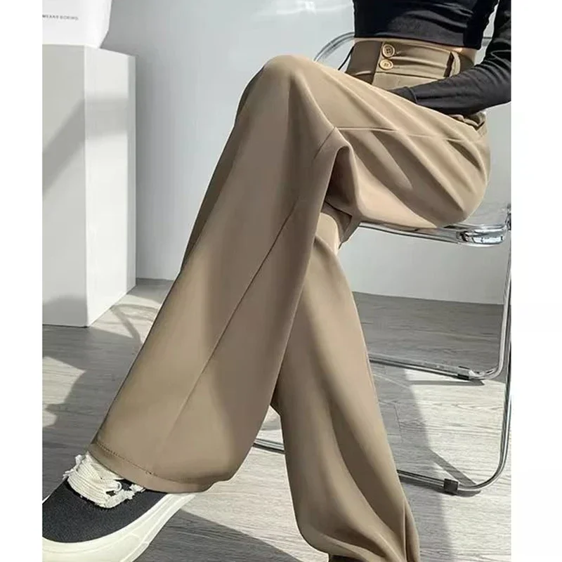 Heißer Verkauf Dame Koreanische Hohe Taille Anzug Hosen Weibliche Bequeme Täglichen Gerade Bein Hosen Frauen Klassische Mode Feste Hosen – Detail 13