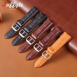 Genuine Cow Leather Strap 18mm 20mm 22mm Retro Bamboo & Crocodile Pattern Design Business Watch Top Cowhide Watchband