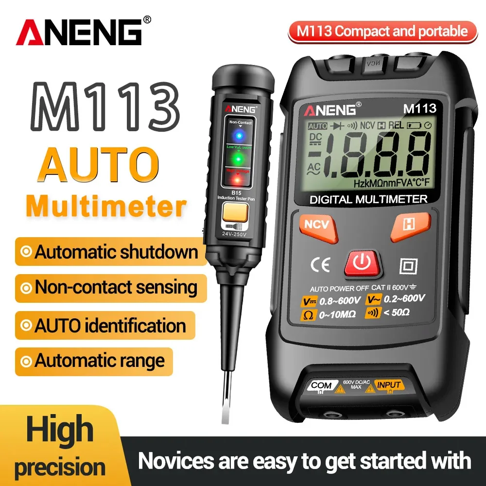 

Smart Digital Multimeter Professional Induction Tester Pen M113+B15 kit AC/DC Voltage Meter Ohm NCV Measuring Electrician Tools