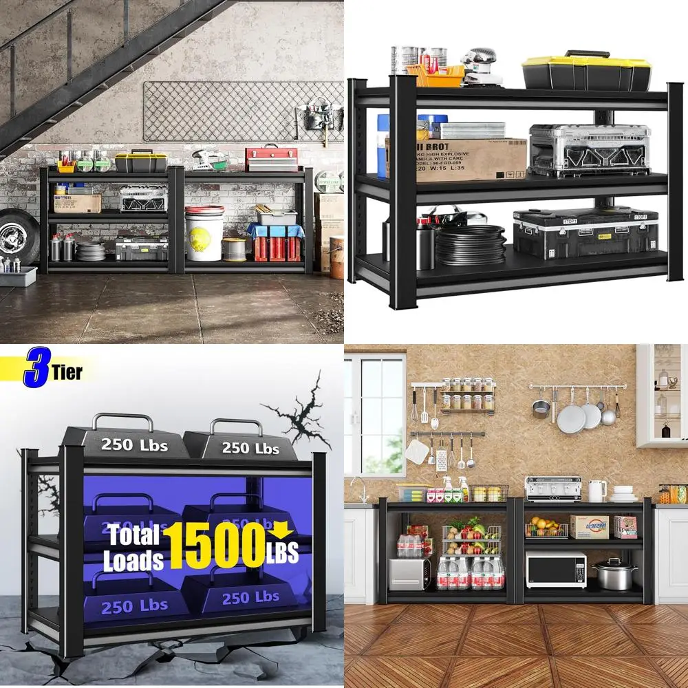 

Прочная 3-ярусная металлическая полка, 40x16x36 дюймов, грузоподъемность 1500 фунтов, регулируемая, для хранения, кладовой, гаража, черная