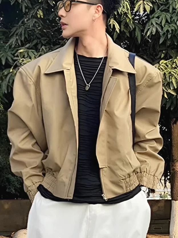 

American Style Pilot Jacket Men Short Padded Shoulder Workwear Coat Windproof Casual Suit Baseball Style Trendy