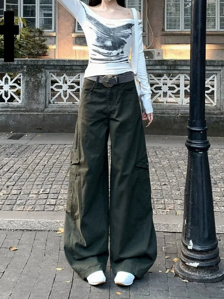 High Waist Straight Leg Workwear Jeans Women's Spring Autumn New Style Loose Wide Leg Trendy Green Color Commute Style Casual...