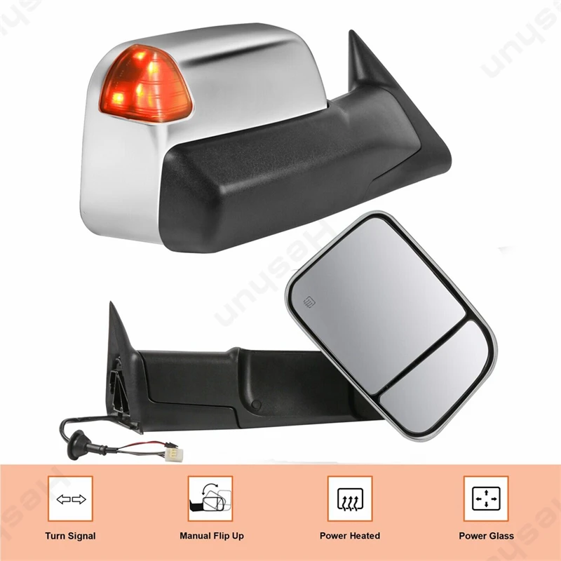 Pair Power Heated Temp Sensor Tow Mirrors For 09-12 Dodge Ram 1500 2500 3500 Switchback Power Heated Turn Signal Towing Mirrors