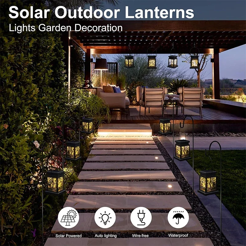 D2 1~2Pcs Solar Lights Outdoor Solar Lamp Hanging Lanterns LED String Lamp For Garden Table Party Decorative Patio Yard Lawn
