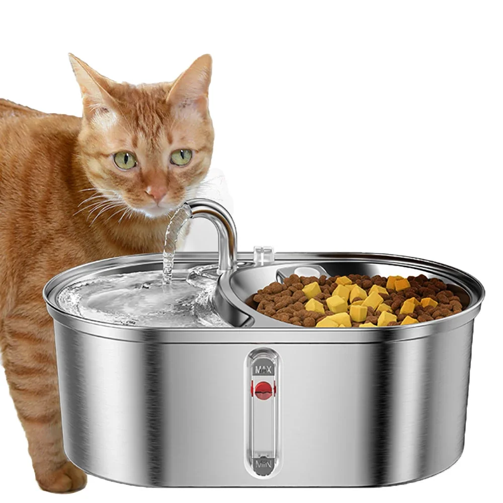 

3L Cat Water Fountain Designer Dog Feeder Double Bowl Stainless Steel Smart Feeding Drinking Water Bowl Pet Water Dispenser