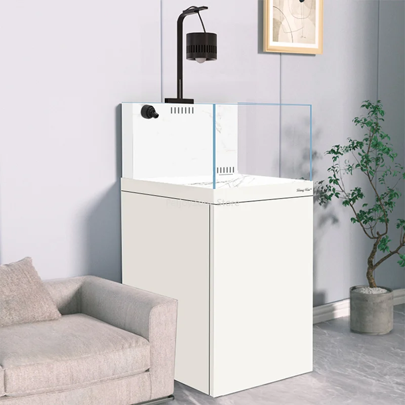 

50L Rectangle Metal Luxury Live Fish Tank With Rock Plate Stand For Living Room Aquarium Decoration