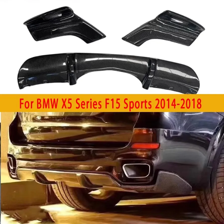 

For BMW X5 Series F15 2014-2018 Carbon Fiber Car Rear Bumper Diffuser Rear Splitters Spoiler with lamp Back lip Body Kit