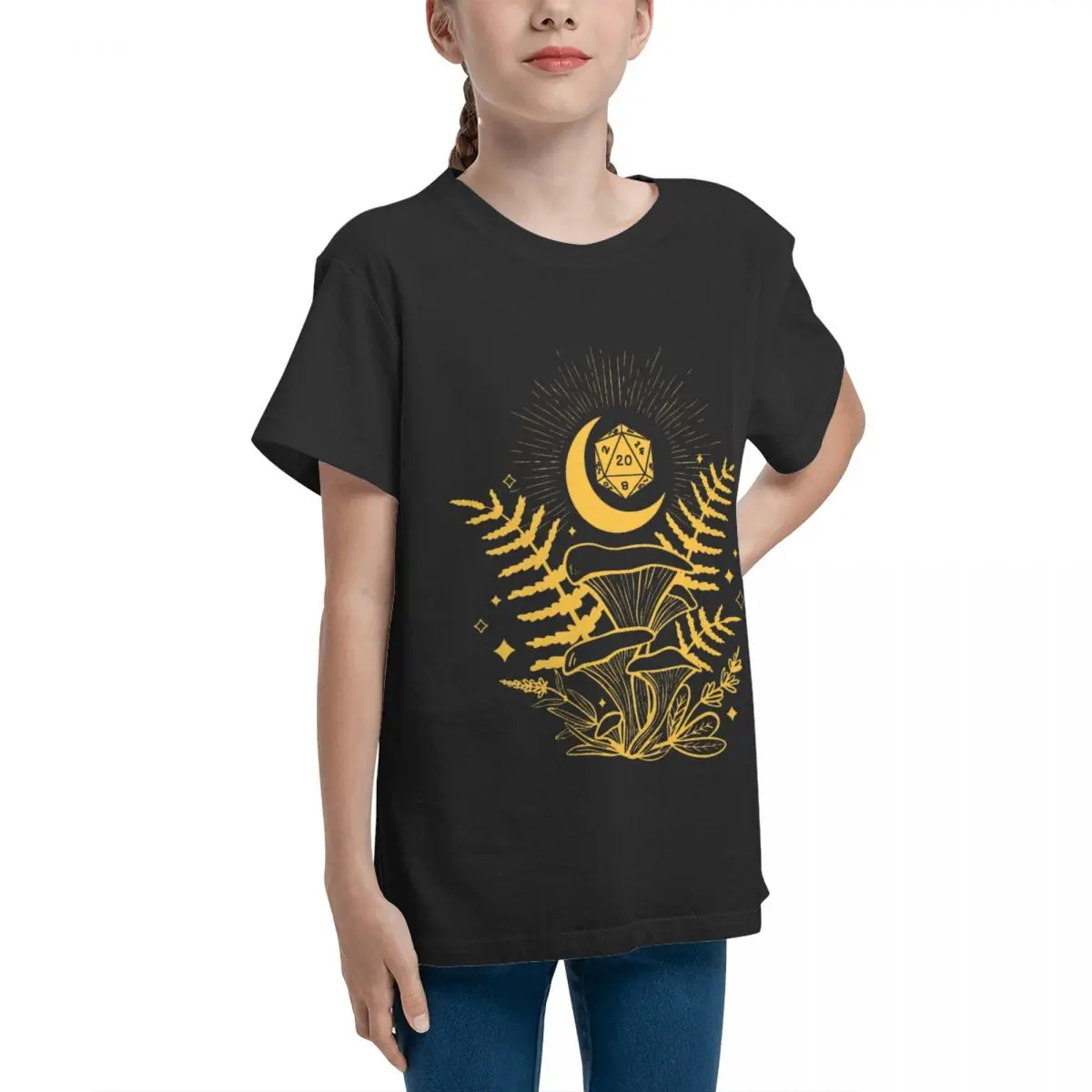 Adolescents Basic Short Sleeve T-Shirt DND DRUID DICE Forest Mushroom Fern And Moon Top quality Top tee Classic Novelty Teeanger