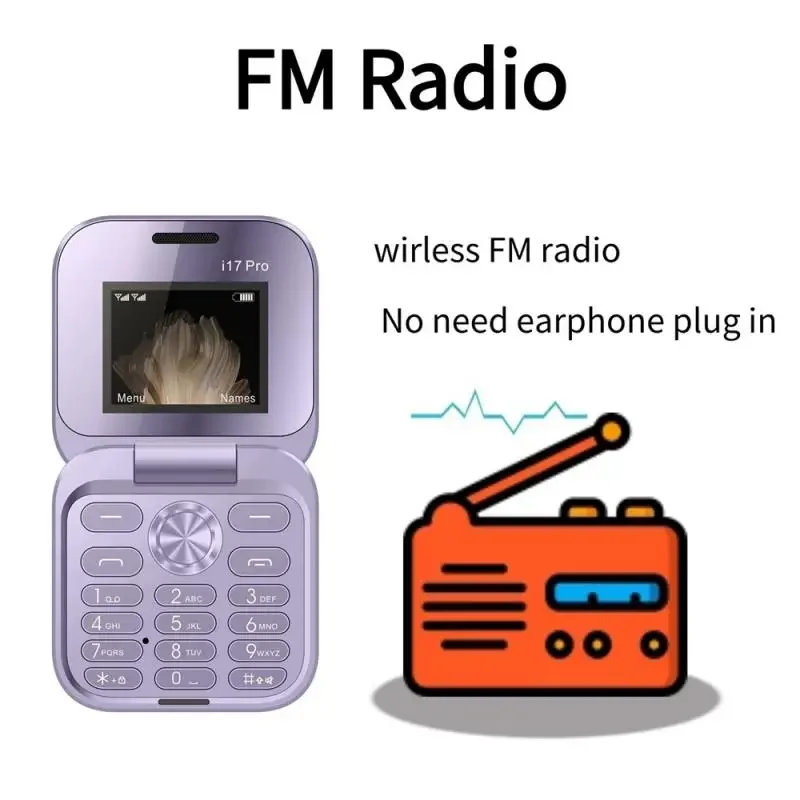 I17pro Mini tarjeta SIM Dual plegable teléfono móvil 2G reproductor de vídeo en red linterna Radio FM voz mágica caja pequeña Flip teléfonos móviles