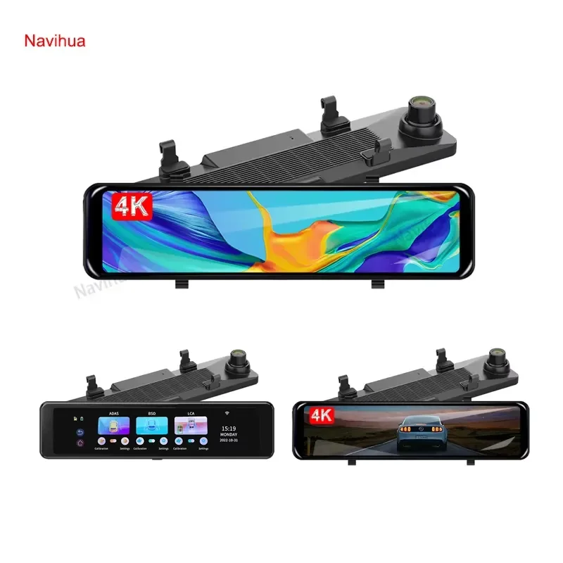 Navihua Dual Lens Car DVR Camera 4K 1080p Dash Cam Recorder 11.26 Inch Rearview Touch Black Box Wifi Loop Recording Video
