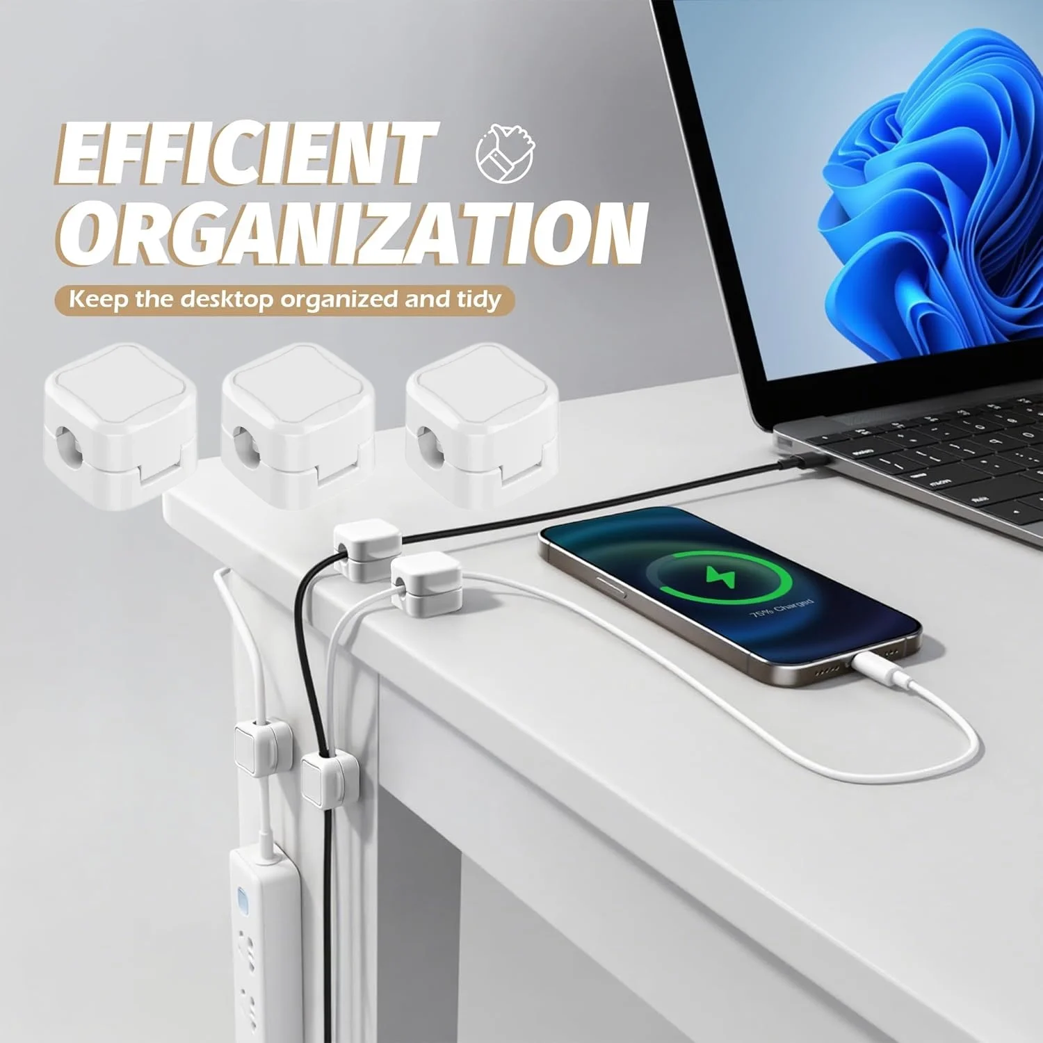 Magnetic Cable Clip Organizer - Suitable for Office, Home, Strong Adhesive Mobile Phone Charger Cable Management Clip