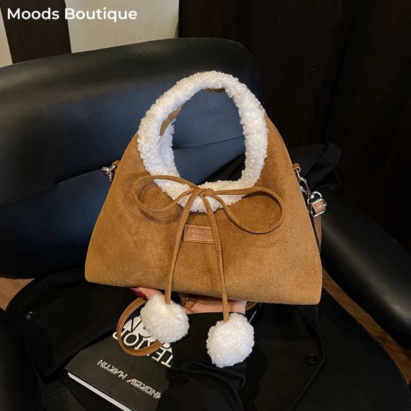 

MOODS 2025 Winter Warm Plush Top-handle Bags For Women Pure Color Suede Crossbody Hobo Bag Latest Trend Designer Handbags Luxury
