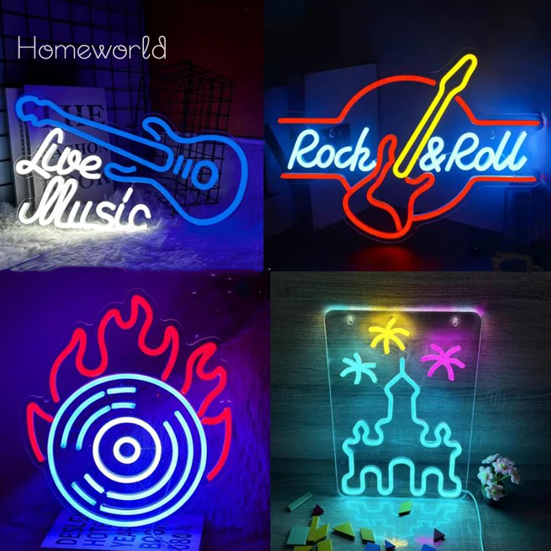 

Rock and Roll Guitar USB Powered Led Neon Sign Dimmable Neon Light Wall Decor For Room Decoration Music Bar Recital Concert Gift