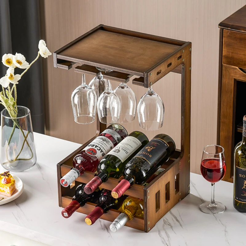 

Подставка для бокалов для вина, бамбуковая твердая многофункциональная полка для вина, креативная настенная полка для ресторана, барная витрина, передвижная открытая полка для вина