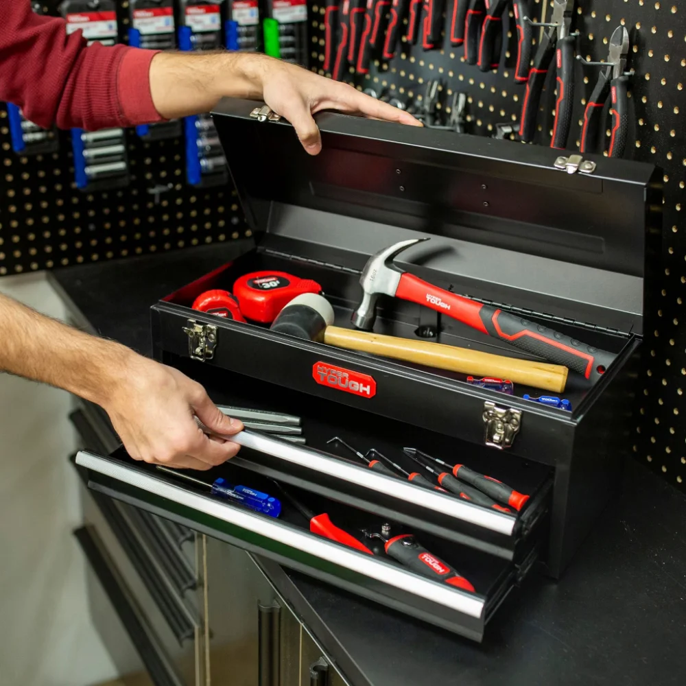 20-inch 2-Drawer Tool Box, Tool Chest with Flip-up Lid, Black, Steel