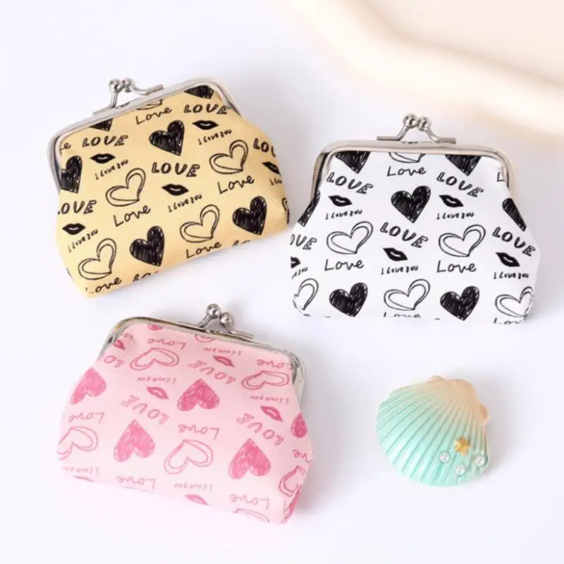 {QTG333} Coin Purses Lady Small Wallet For Women Heart Pattern Hasp Coin Purses Money Change Pouch Female Handbag