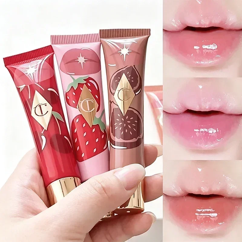 CT Brand Water Light Collagen Lip Gloss Fruit Lip Gloss Colorful Powder Blusher Stick Pink Diamond Gold Tube Lipstick Cosmetics