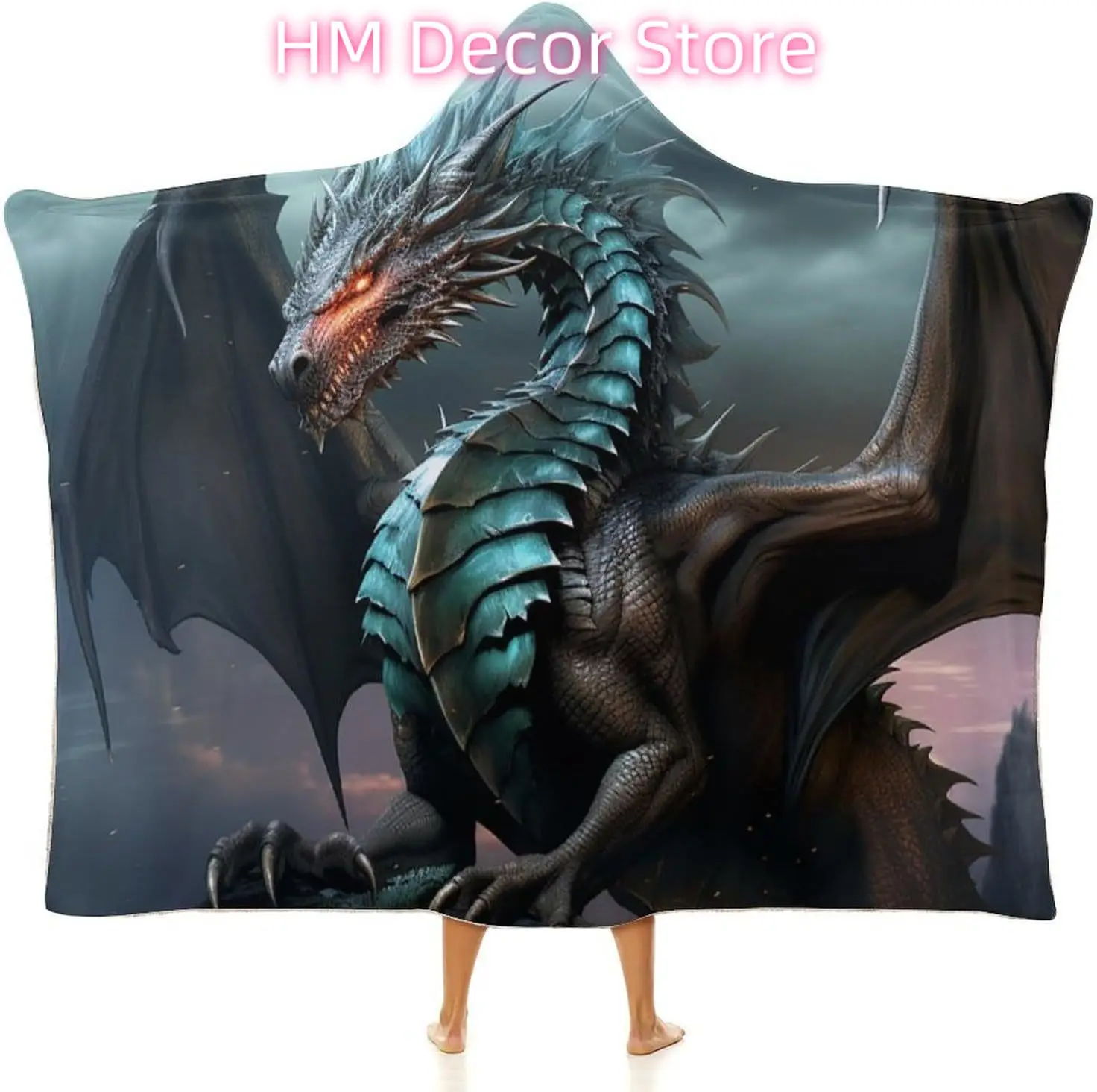Cool Dragon Wearable Blanket Hoodie for Adults Oversized Fleece Hooded Sweatshirt Blanket Soft Cozy Wrap