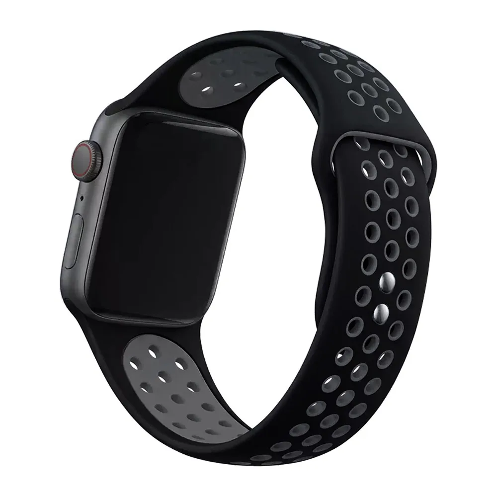Two Tone Hollow Soft Silicone Sports Watch Strap Sweat Resistant Wristband For iWatch Ultra 11 10 SE Men Fitness Band