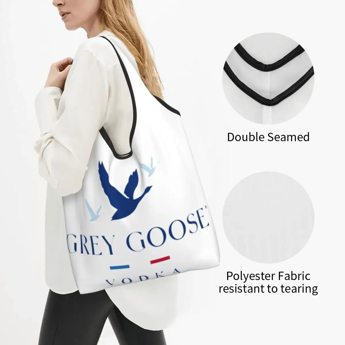 Grey Goose Vodka Portable Tote Shopping Bags Large Capacity Shopper  Groceries Handbag Shoulder 