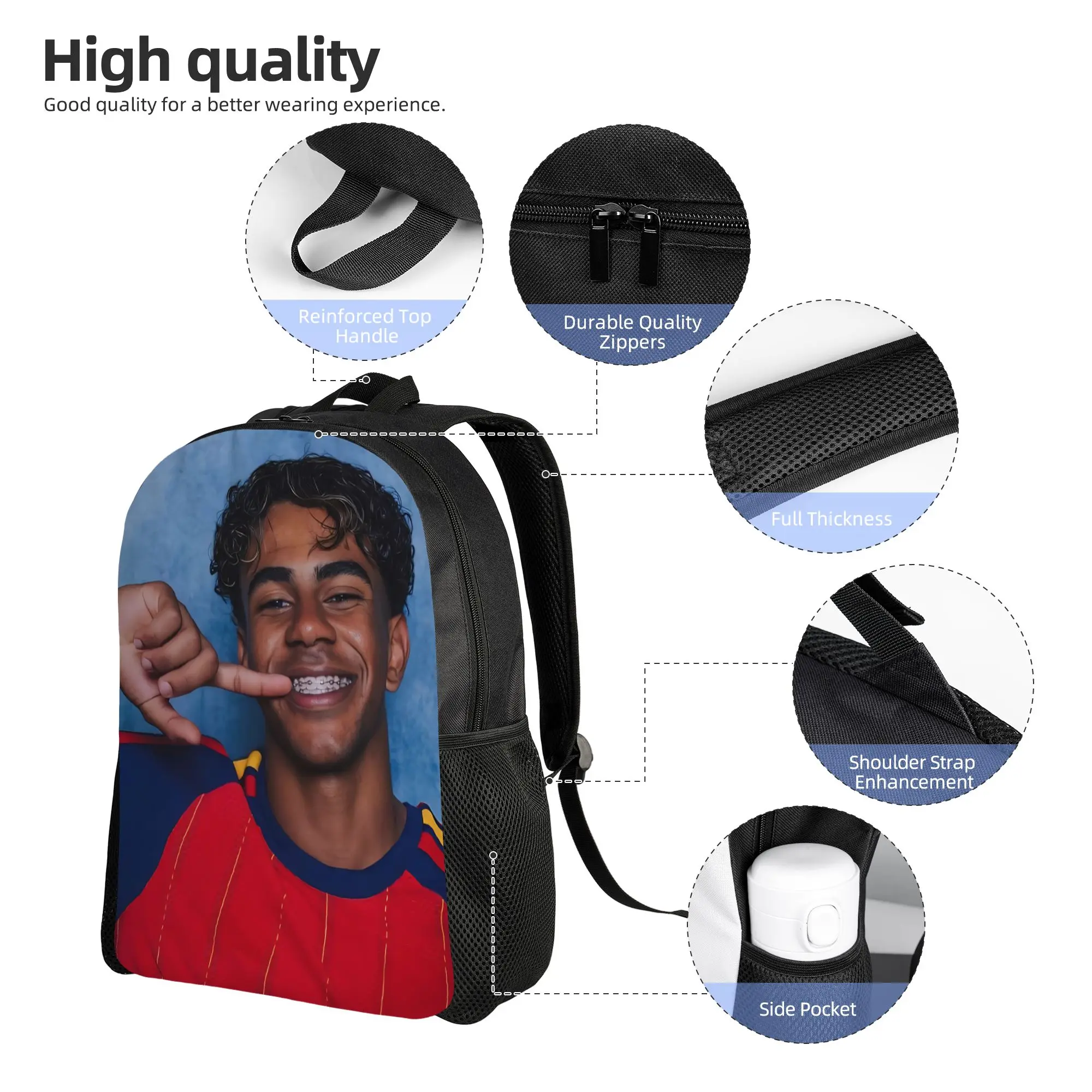 Football L-Lamine Yamal Spain Backpack for Men Women Casual High School Hiking Travel Daypack  Laptop Canvas Bags Outdoor