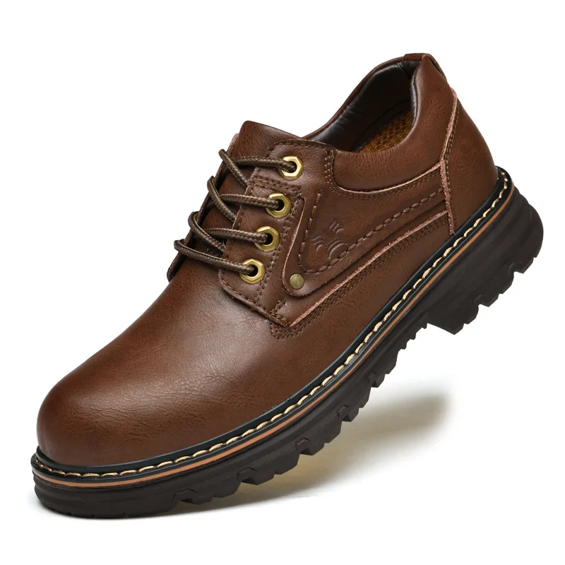 Genuine Leather Cowhide Work Boots Wide Toe Safety Shoes Wear Resistant Non Slip Casual Outdoor Tooling Shoes for Men
