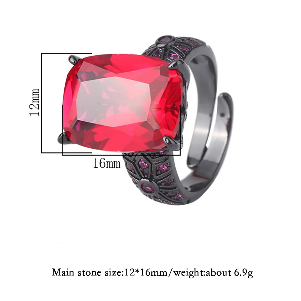 Anillo de zafiro rubí Vintage para mujer, sortija de 12x16MM con piedras preciosas, joyería fina con personalidad negra para fiesta de cóctel, regalos de cumpleaños, novedad de 2024