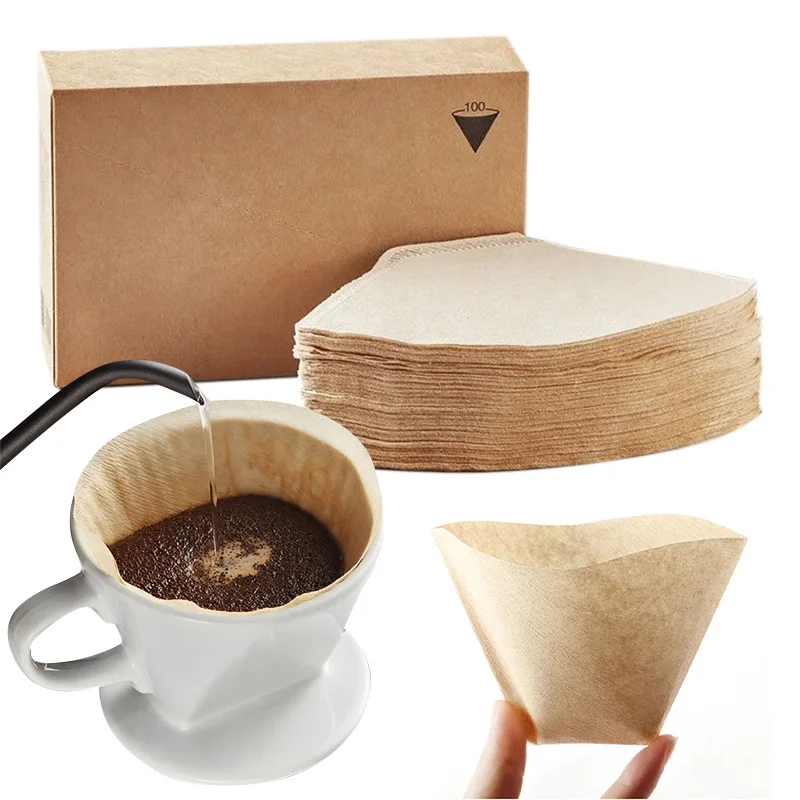 

40pcs Coffee Filter V Shape Paper Cone Dripper Coffee Filters Cups Natural Wood Pulp Filters Disposable Espresso Drip Tools