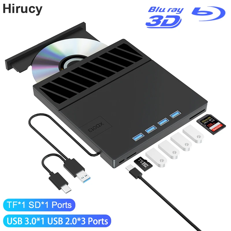 USB 3.0 Typ-C Multiplikation Externes Blu-ray Optisches Laufwerk CD/DVD/BD -/+RW Player Burner Writer Reader Geeignet für Laptop PC