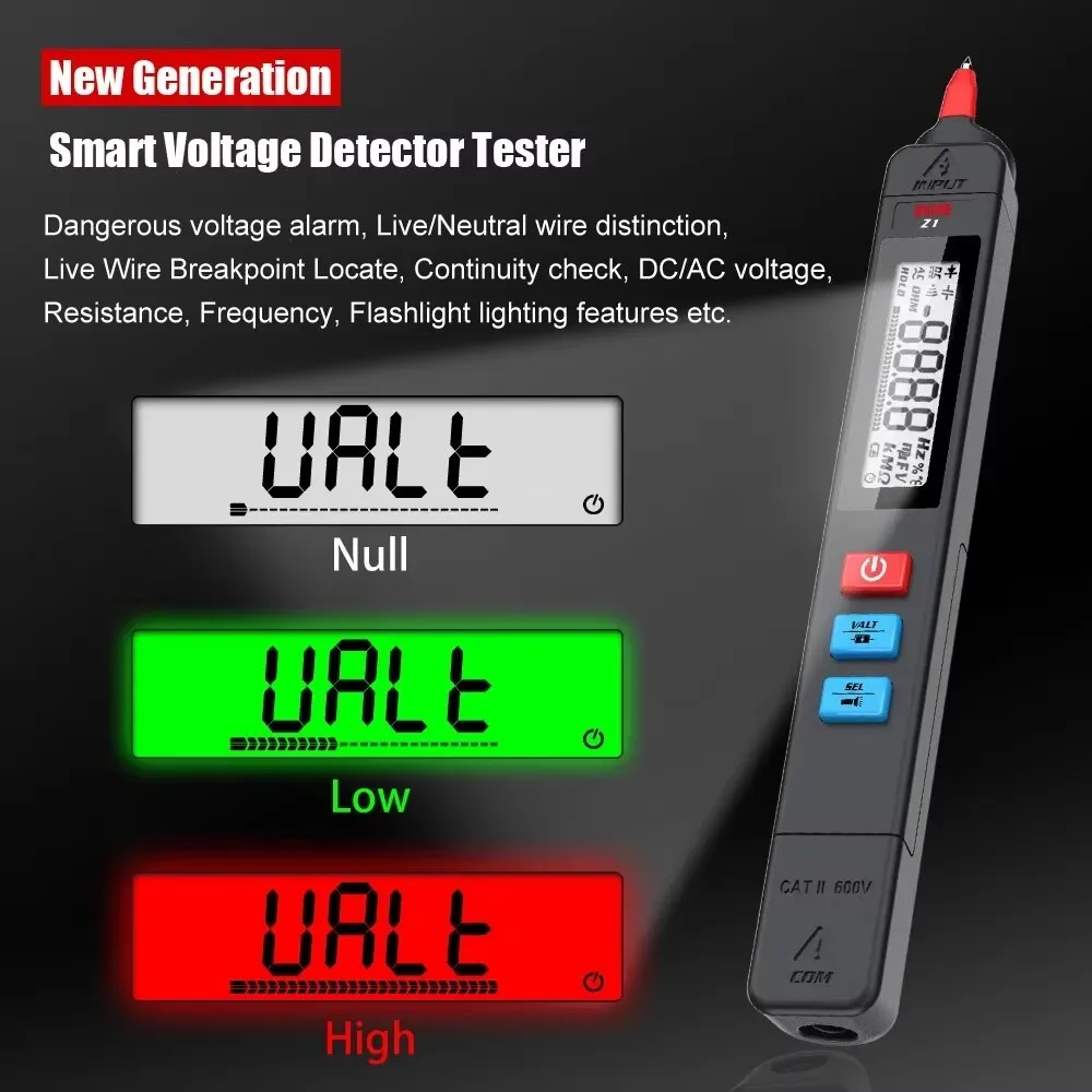 Multímetro Digital BSIDE Z1 sin Contacto, Lápiz Eléctrico con Capacitor, Diodo, Ohmímetro, Hertzímetro, NCV, Medidor de Voltaje DC/AC, Probador de Voltaje